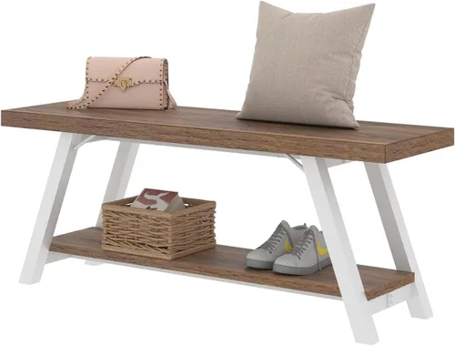 Miniatura 10 de LVB Banco de Entrada Industrial, Banco de Almacenamiento de Madera y Metal para Sala de Estar y Comedor, Banco de Zapatos de Estilo Campestre