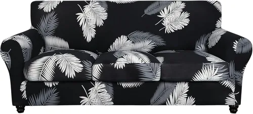 Miniatura 17 de SearchI Funda elástica para sofá con estampado, Fundas para sofá con diseño floral, 2 piezas de funda elástica para sillón con funda de cojín