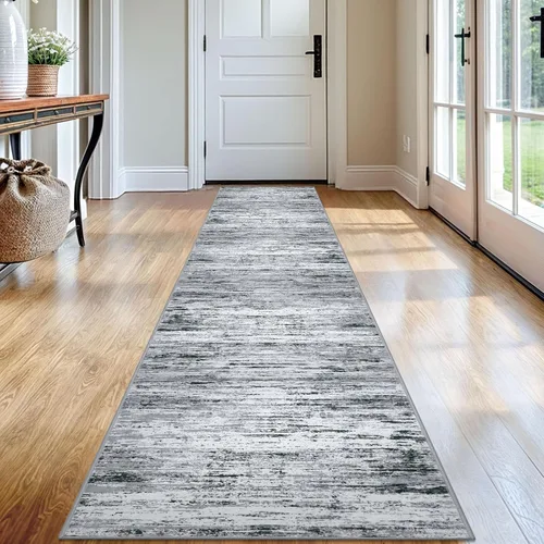 Miniatura 92 de Lansny Alfombra moderna abstracta de 2 x 5 pies, color negro, gris, blanco, lavable, alfombra de entrada para cocina, alfombra antideslizante suave