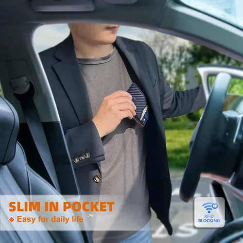 Miniatura 8 de KEMISANT Billetera para hombre para Airtag o uso estándar, cartera delgada con bolsillo frontal con 11 tarjetas con bloqueo RFID, sin agujeros