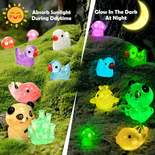 Miniatura 2 de Mini Patos de Resina Luminosos Animales Pequeños que Brillan en la Oscuridad Pato Panda Delfín Hongo 4 Juegos de Combinación para Jardín Micro