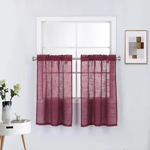 Miniatura 21 de Diamond Home Linens 2 paneles cortos con bolsillo para barra, filtrado de luz, de lino, texturizado, para ventanas pequeñas, 27 pulgadas de ancho x