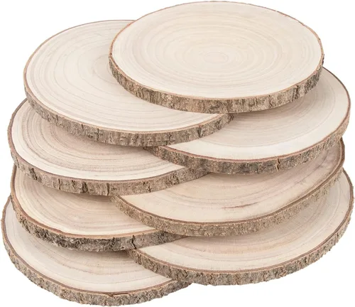Maputune 8 piezas de rodajas de madera grandes de 9-10 pulgadas sin terminar para centros de mesa, plato de madera rústica natural para manualidades