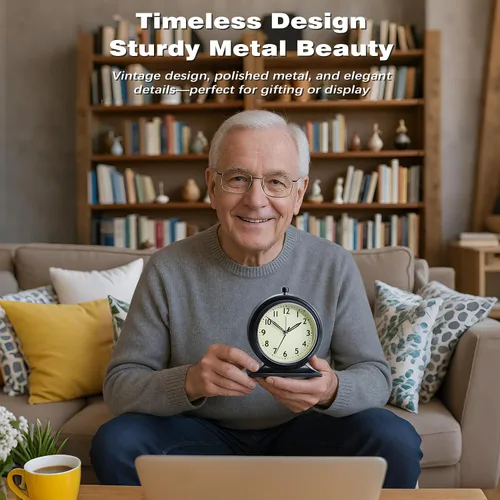 Miniatura 3 de AYRELY® Reloj Despertador Analógico Silencioso de 4 Pulgadas que Funciona con Baterías, Relojes de Escritorio con Luz, Reloj de Mesa de Metal