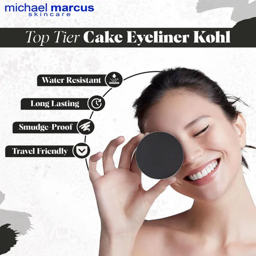 Miniatura 2 de michael marcus Delineador de ojos para pastel de maquillaje (Kohl) – activado por agua, prensado en seco, de larga duración, color vibrante