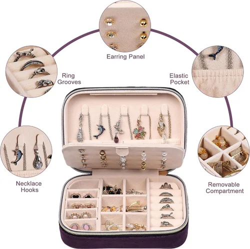 Miniatura 3 de Dajasan Mini estuche de joyería de viaje, pequeña caja organizadora de joyas de viaje, caja de regalo de joyería de terciopelo para mujeres y niñas