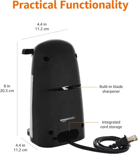 Miniatura 7 de Amazon Basics - Abrelatas eléctrico 3 en 1, abridor de botellas y afilador de cuchillos, con cuchilla de acero inoxidable, soporte magnético