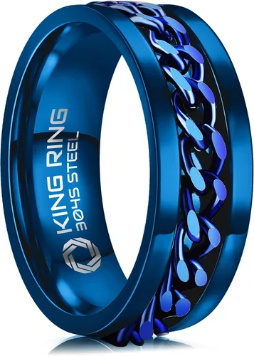 Miniatura 56 de King Ring Anillo giratorio de 0.315 pulgadas, anillo plano pulido fino para hombres y mujeres con cadena cubana, diseñado en Estados Unidos