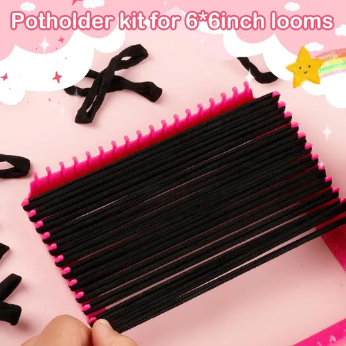 Miniatura 2 de 600 agarraderas de telar de 6 x 7 pulgadas, manualidades de bricolaje para niños y adultos, agarradera de bucles negros, kit de telar flexible