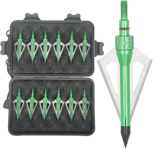 Cabezas Anchas de Caza 12UN 100 Granos Cabezas de Flecha para Atornillar 3 Cuchillas Puntas de Flecha Compatibles con Ballesta y Arco Compuesto + 1