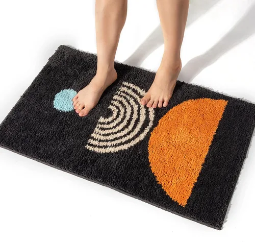 Miniatura 12 de Tapetes de baño bohemios, antideslizantes, abstractos, de microfibra, bonitos, color negro, lavable para tubo, lavabo, inodoro