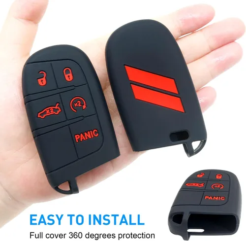 Miniatura 7 de Cubierta para llavero REMOCH para accesorios Dodge, estuche para llave de 5 botones para Dodge Charger Challenger Dart Durango Journey, control Rojo