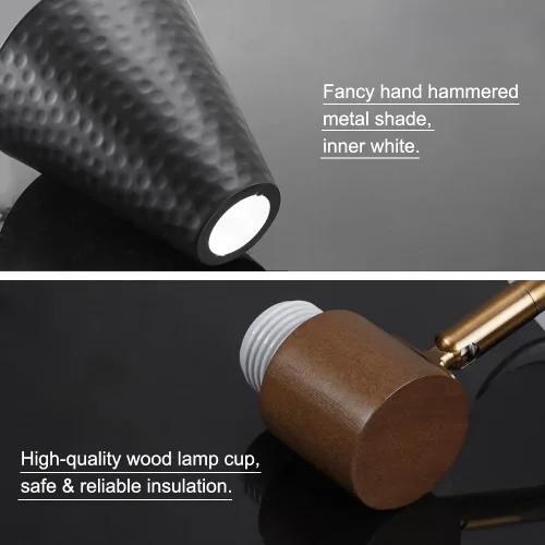 Miniatura 8 de Juego de 2 apliques de pared negros enchufables modernos, lámpara de pared para dormitorio con cable de encendido/apagado, aplique de madera