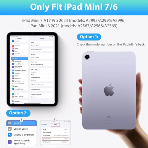Miniatura 2 de SOPPY Funda con teclado para iPad mini 7 A17 Pro 2024/iPad Mini 6 generación con teclado 2021 8.3 pulgadas, cubierta de teclado desmontable