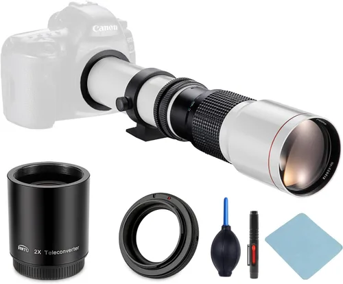 JINTU Lente teleobjetivo manual de 19.685-39.370 in f/8 + montura en T para Canon EOS Rebel SL2 SL1 T3 T3i T4i T5 T5i T6 T6i T6s T7 T7i 4000D 6D 7D