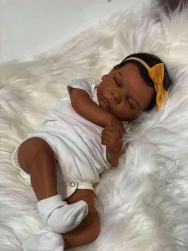 Miniatura 3 de Angelbaby Muñecas de bebé realistas afroamericanas Reborn de 19 pulgadas con vida como dormir recién nacido, muñeca de silicona real de piel marrón