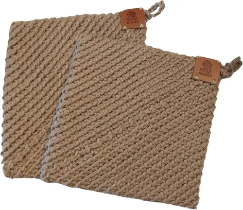 Miniatura 19 de Soportes para ollas de ganchillo hechos a mano, colección de color sólido, algodón de 6 x 6 pulgadas, resistentes al calor, doble capa, lazo
