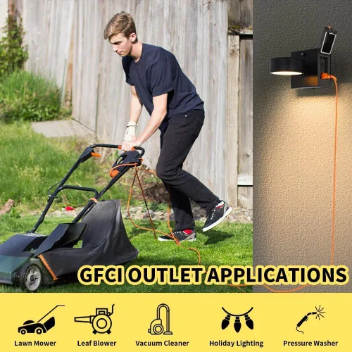Miniatura 7 de Luces de Porche con Tomacorriente GFCI, Luz de Pared Exterior de Anochecer a Amanecer con Tomacorriente, Lámpara Exterior de Aluminio LED Negro