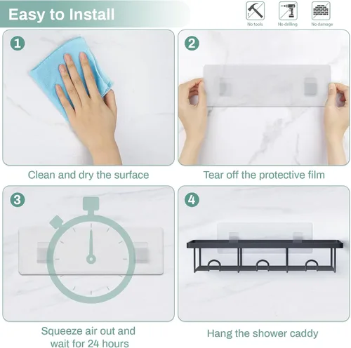 Miniatura 3 de Estantes de ducha para ducha interior, paquete de 2 unidades, organizador adhesivo de baño, cesta organizadora para almacenamiento y organización