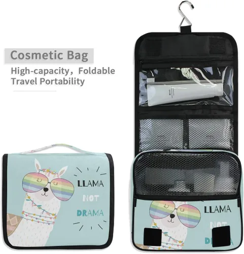 Miniatura 4 de senya Kit de neceser de viaje colgante, estuche de maquillaje, organizador de cosméticos para hombres y mujeres (Lama Alpaca Drama)