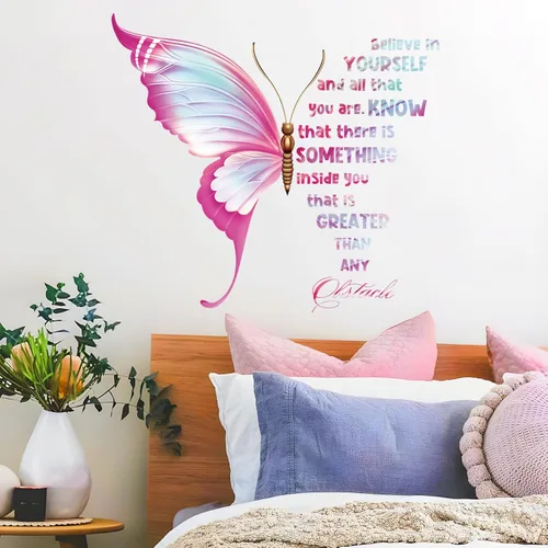 Grandes calcomanías adhesivas de mariposas inspiradoras para pared, calcomanías de pared motivacional con frases positivas para pelar y pegar para