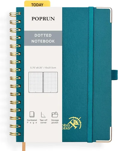 Miniatura 31 de POPRUN - Cuaderno de notas con espiral y puntos, diario A5 de 5.75" x 8.25", papel grueso de 120 gsm, 141 páginas numeradas, tapa dura para hombres