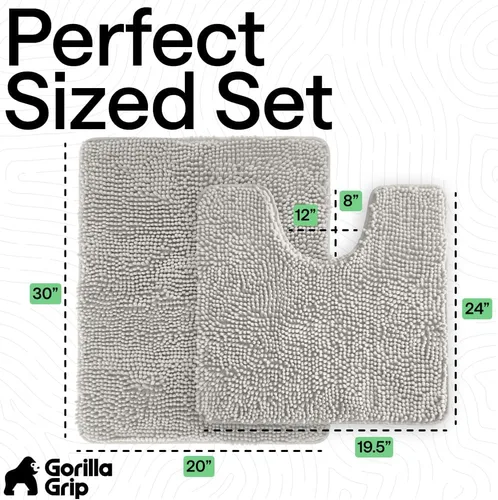 Miniatura 2 de GORILLA GRIP - Juegos de alfombras de baño, juego de 2 alfombras de área de chenilla suave, alfombra base para inodoro y alfombra de 30 x 20