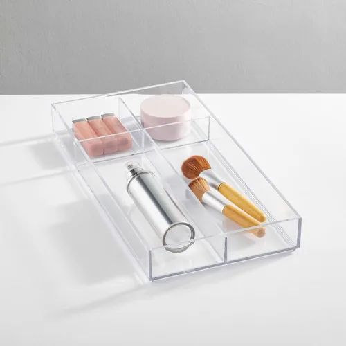 Miniatura 3 de mDesign Bandeja organizadora de maquillaje dividida de plástico para cajón de baño, tocador, almacenamiento de encimera, organización de cosméticos