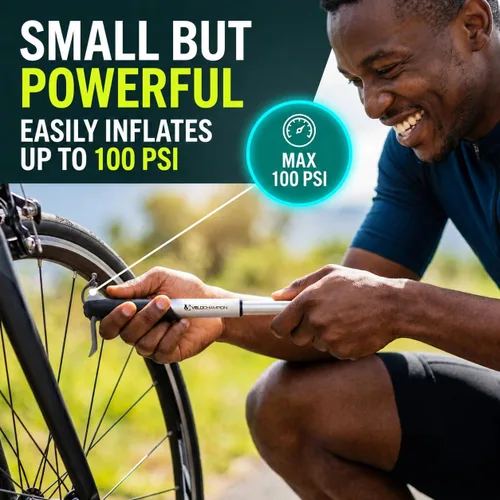 Miniatura 3 de VeloChampion Mini Bike Pump. Compact 100 PSI/6.8BAR Bicycle Pump for Road, Hybrid & E-Bikes. Portable Tyre Pump with Presta, Schrader & Dunlop
