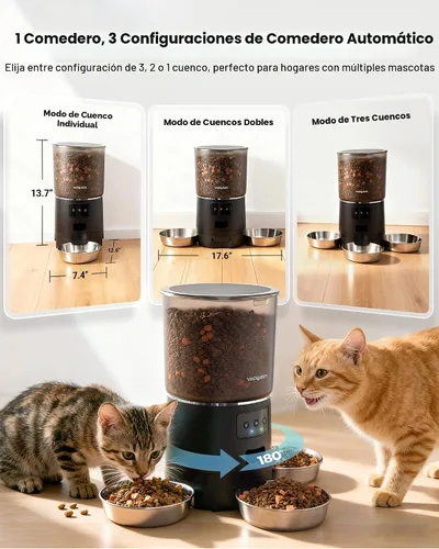 Miniatura 2 de Alimentador Automático para Gatos para 3 Gatos, Dispensador de Comida para Gatos de 6L/25 Tazas con Fuerte Sistema Anti-Atasco, Desecante de Doble