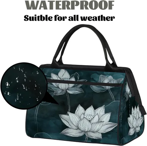 Miniatura 3 de Travel Duffel Bag Ink Lotus Gym Bags for Women Men, Lightweight Waterproof Weekender Overnight Bags Carry On Travel Tote Bag