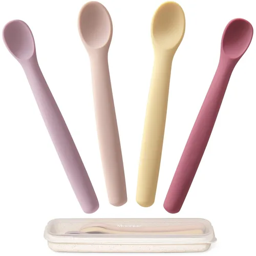 Moonkie Juego de 4 cucharas de silicona para bebé, cucharas para niños pequeños para autoalimentación de 6 meses, cucharas de alimentación de dos
