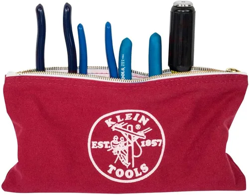 Miniatura 6 de Klein Tools 5141, bolsa de herramientas con cremallera, bolsa de lona para depósitos bancarios, bolsa utilitaria de lona, 12.5 x 7 pulgadas, Marrón