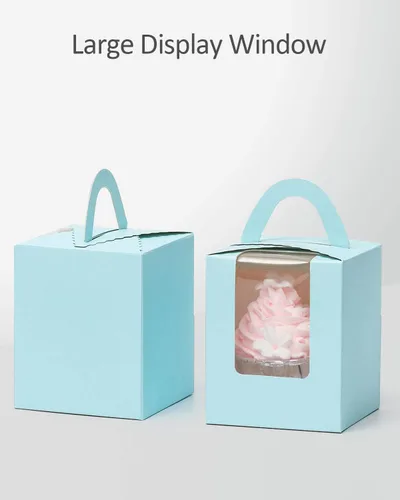 Miniatura 3 de qiqee Cajas de magdalenas de color azul claro, soportes individuales para cupcakes desechables, 50 unidades, cajas de magdalenas individuales