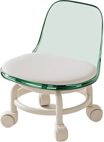 Miniatura 13 de Silla de polea de acrílico, taburete bajo con polea de respaldo, taburete ergonómico bajo para limpieza del hogar, taburetes de oficina, lavandería
