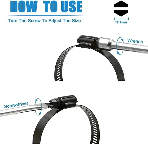 Miniatura 5 de Abrazadera de manguera de acero inoxidable ajustable de 6 a 1.496 in, abrazaderas de manguera de engranaje helicoidal, kit surtido para fontanería