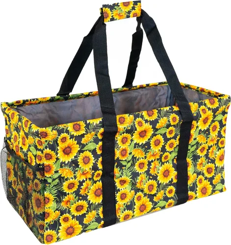 Miniatura 14 de Bolsa de utilidad extragrande Lucazzi - Cesta de lona rectangular plegable reutilizable con marco de alambre con dos bolsillos exteriores