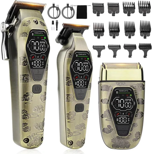 Bomxin Cortapelos para hombres profesionales, 3 en 1 T-Blade Juego de cortapelos y recortadoras para kit de peluquero, cortadora de pelo inalámbrica