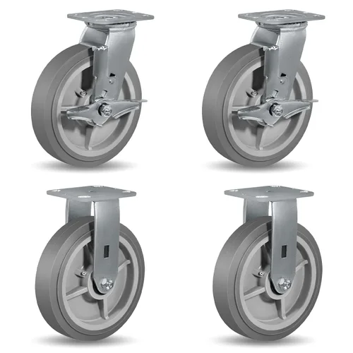 Miniatura 38 de Ruedas giratorias de alta resistencia 4x2, ruedas industriales, ruedas de goma (banda de rodadura plana), juego de 1 con capacidad de hasta 450