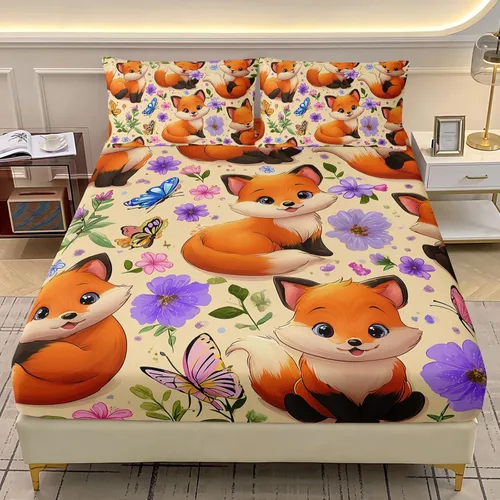 Miniatura 30 de AILONEN Lovely Bear - Juego de sábanas bajeras tamaño Queen, juego de ropa de cama con pajarita de dibujos animados para niños y niñas, sábana