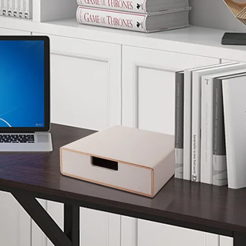 Miniatura 8 de Organizador de cajones apilable de piel sintética clásica hecha a mano, organiza accesorios de escritorio de oficina en casa y clasifica papel Beige