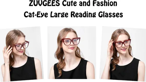 Miniatura 2 de ZUVGEES Gafas de lectura elegantes de gran tamaño con bloqueo de luz azul CatEye para mujer, marcos de anteojos grandes, lentes grandes, lectores