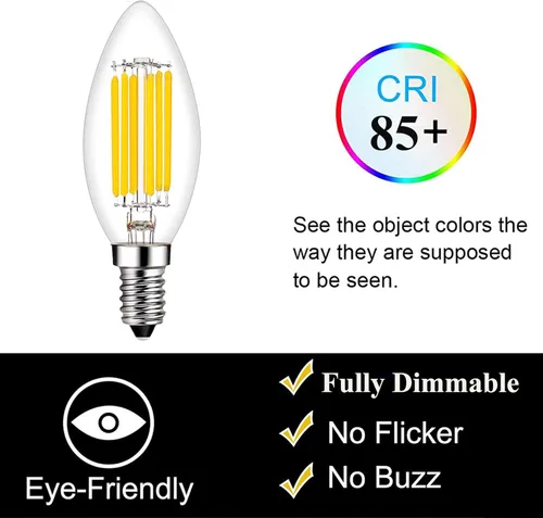 Miniatura 6 de Beonllay Bombilla LED E14 Regulable Equivalente a 60W 2700K Blanco Cálido, Bombillas de Luz E14 Base Europea 6W 600 Lúmenes AC120V, Bombilla Edison