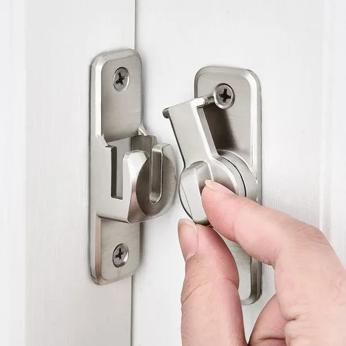 INIRET Paquete de 2 Pestillos de Seguridad Mejorados Plateados con Cierre Abatible - Pestillo de Puerta Deslizante y Batiente de Servicio Pesado de