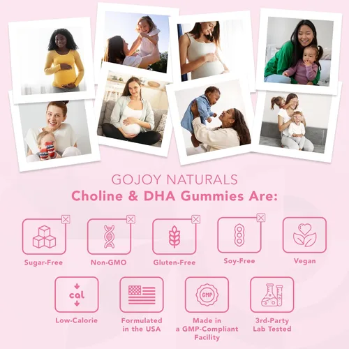 Miniatura 8 de GOJOY NATURALS Gomitas de colina prenatal y DHA - Suplemento vitamínico en gomitas desde la preconcepción hasta el posnatal para mujeres embarazadas