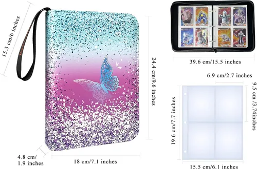 Miniatura 4 de Carpeta de tarjetas coleccionables para 4 bolsillos, 480 tarjetas con 60 fundas extraíbles con cremallera de protección, pulsera de fácil