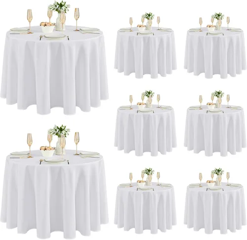 Miniatura 46 de Fitable - Paquete de 6 manteles redondos blancos - 120 pulgadas de diámetro - Manteles resistentes a las manchas y lavables, manteles de poliéster