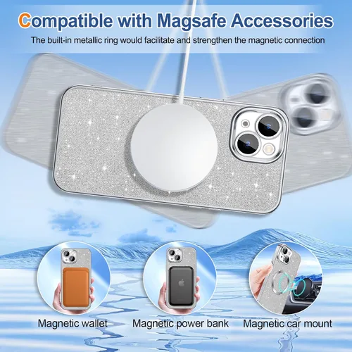 Miniatura 11 de Hython Funda para iPhone 14 Pro Max con purpurina, fundas magnéticas transparentes para teléfono con protector de lente de cámara