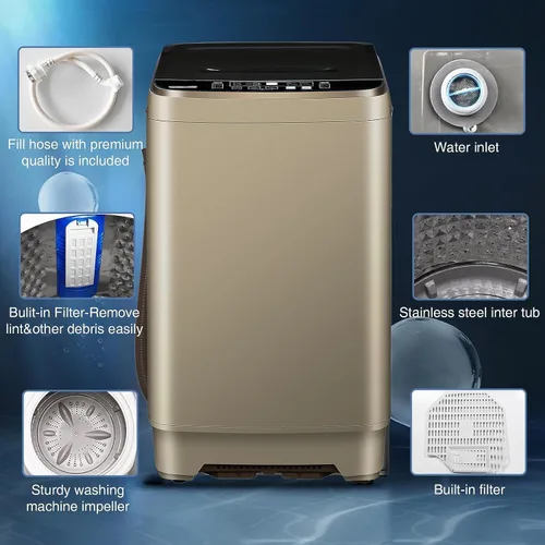 Miniatura 2 de Lavadora completamente automática con pantalla LED, 10 programas y 8 selecciones de niveles de agua, lavadora de lavandería compacta portátil