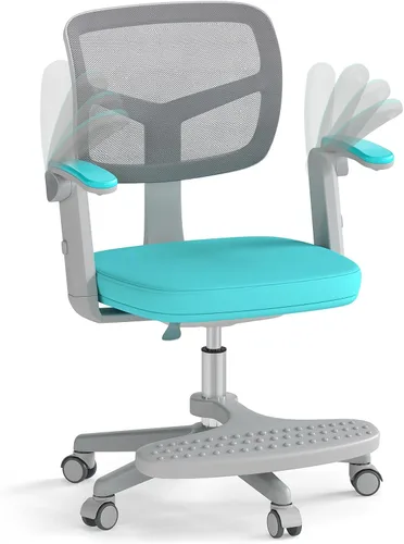 Miniatura 13 de HONEY JOY Silla de escritorio para niños, silla de estudio para niños con altura ajustable, reposabrazos/reposapiés, silla giratoria de malla